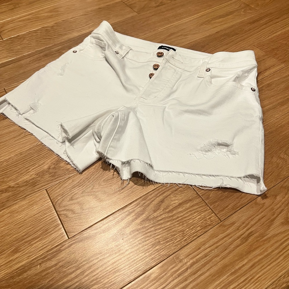 Express White Midi Boyfriend Shorts